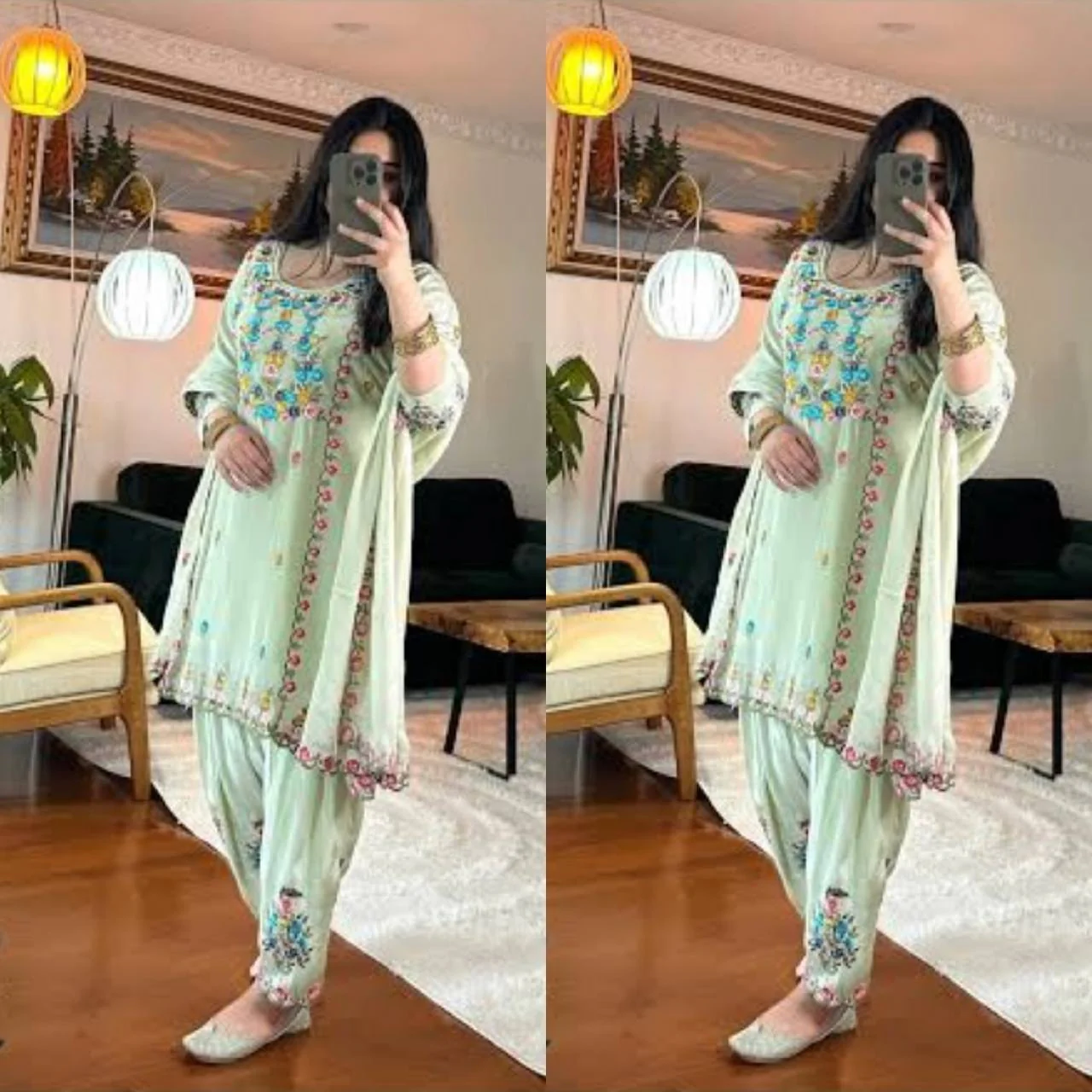 Elegant Floral Embroidered Ethnic Wear
