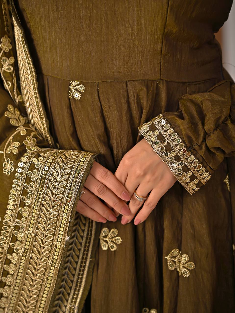 Elegant Olive Green Festive Gown - Image 8