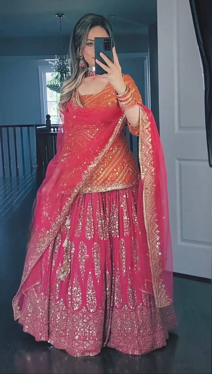 Geru and Rani pink Colour New Top Lehenga and Dupatta With Heavy Embroidery Work Set - Image 2