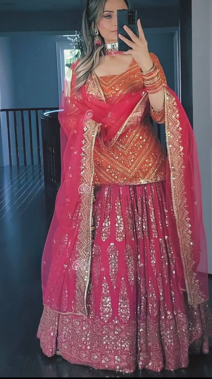 Geru and Rani pink Colour New Top Lehenga and Dupatta With Heavy Embroidery Work Set - Image 3