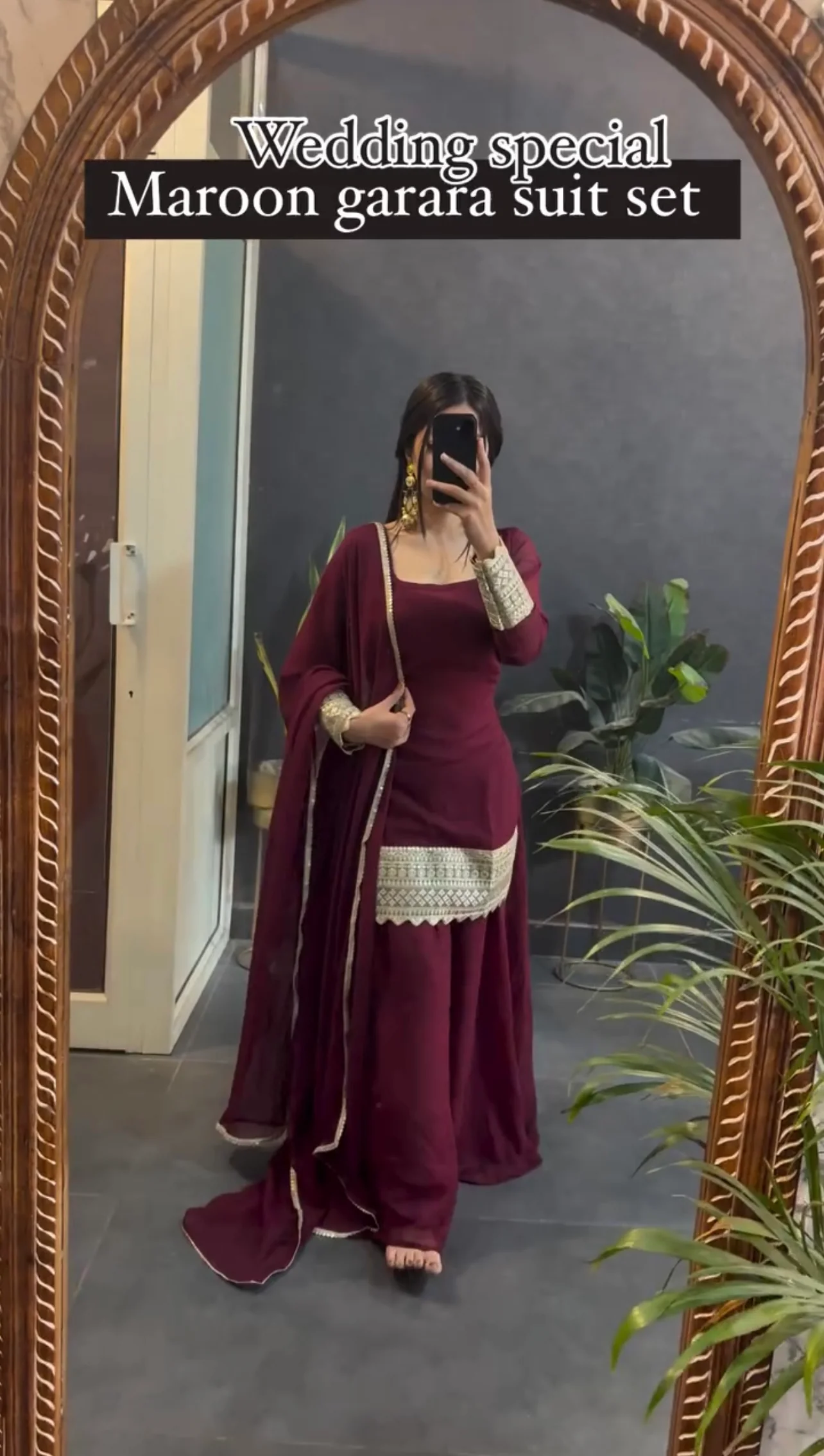 Maroon Garara Suit Heavy Star Georgette Silk Embroidery Work Sharara Suit - Image 3