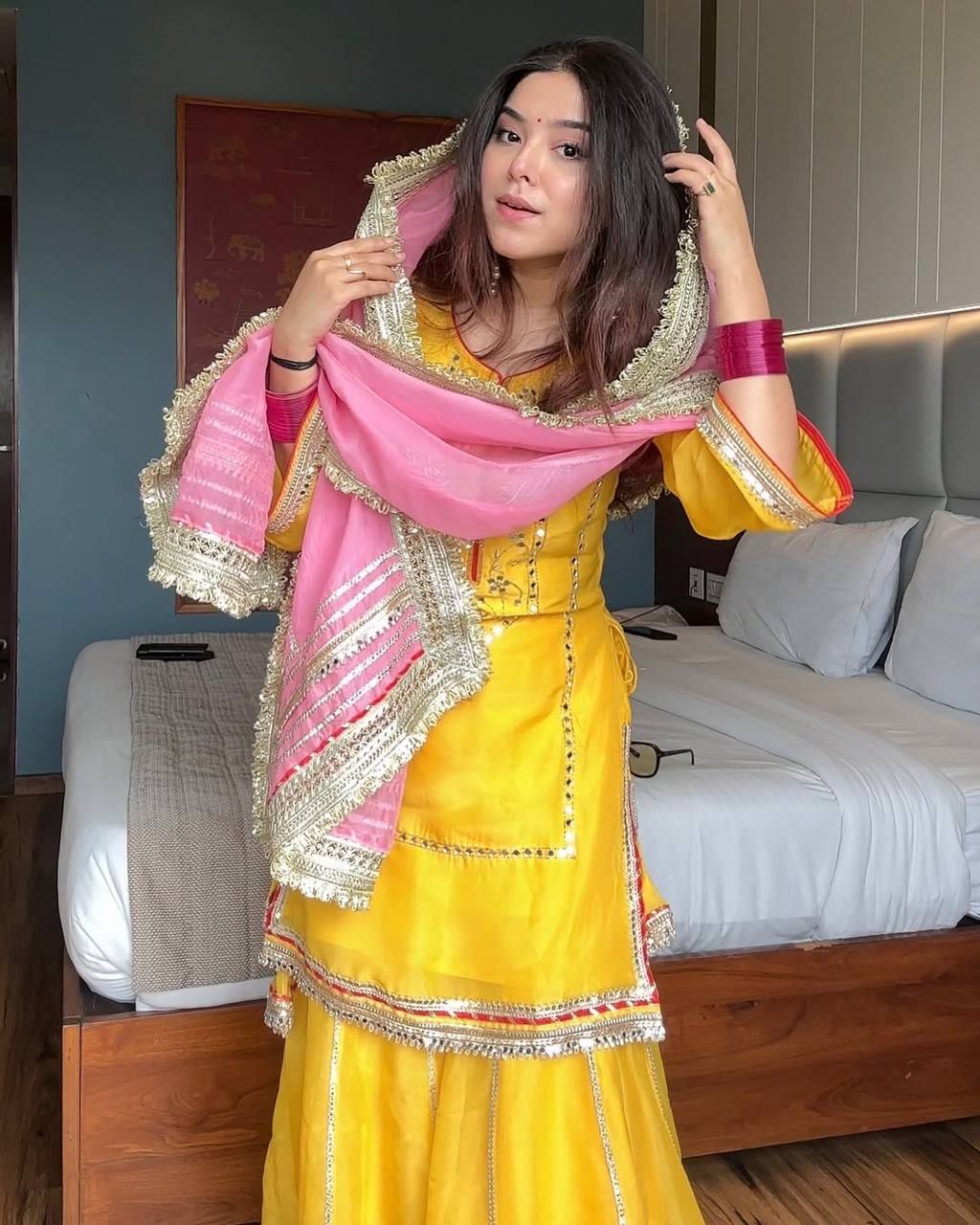 Radiant Elegance in Yellow and Pink - Image 3