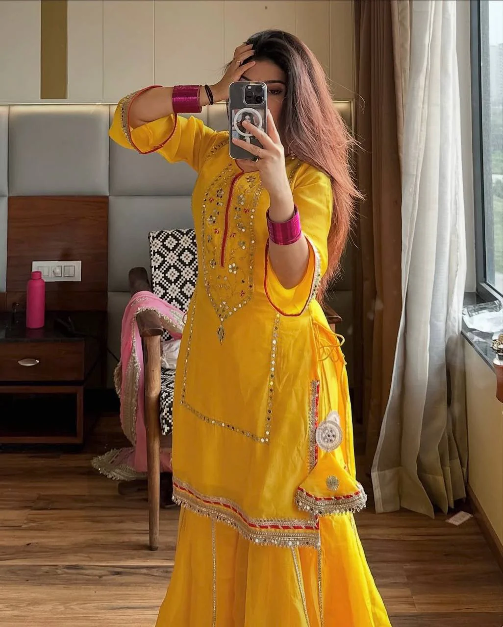 Radiant Elegance in Yellow and Pink - Image 6