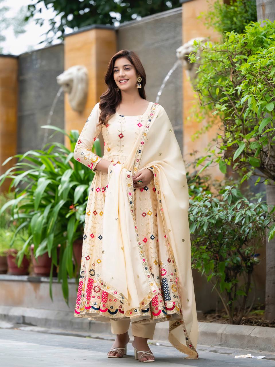 Timeless Beige Anarkali Ensemble - Image 5